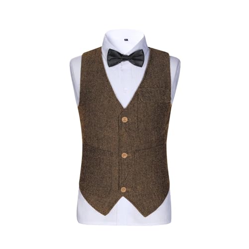 Boys Vest Vintage Kids Tweed Waistcoat with Pocket Slim Fit Formal Dress Up Outfit