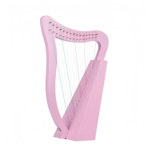 Klivex 木製竪琴 アイリッシュハープ 15/19弦 手作り チューニングレンチ 音楽愛好家、初心者、子供、大人用 エンジェルハープ (15弦ピンク)