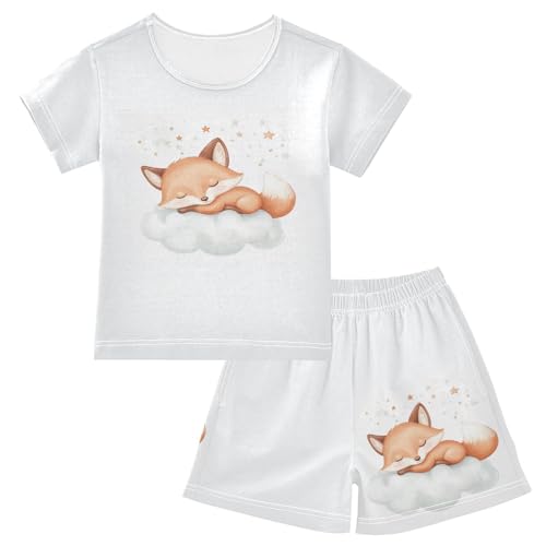Fox Cloud White Pajama Set Short Sleeve PJS 2 Piece Summer Pajamas Shorts Sets Cotton 5Y