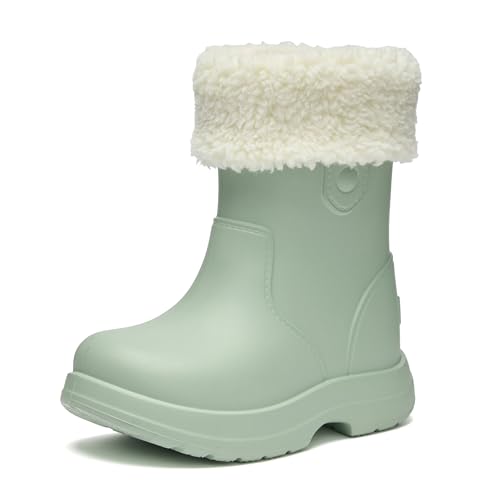Ladeheid x Camminare Botas de Agua Niña y Niño para Invierno – Zapatos de Lluvia Térmicos con Forro Extraíble, Calzado Infantil Impermeable, Bota de Goma para Niños LA-CA-19 (Verde Oliva, 34/35 EU)