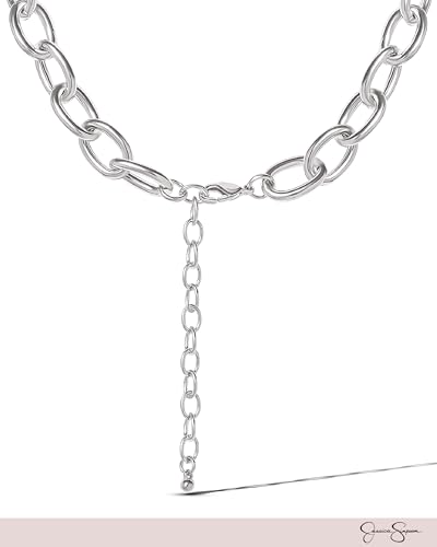 Jessica Simpson Chunky Necklace for Women, Silver-Tone Thick Chain Necklace with Crystal Pendant, Silver Jewelry 6