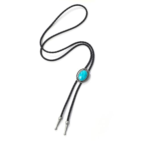 Image of AZORA Western Cowboy Bolo Tie Men Leather Necktie Leather Cord Turquoise Stone Bolo Ties for Men Women