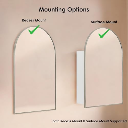 Image of TEHOME 20 x 30'' Brush Nickel Arched Bathroom Medicine Cabinet with Mirror Recessed and Surface Mount Medicine Cabinet Mirror