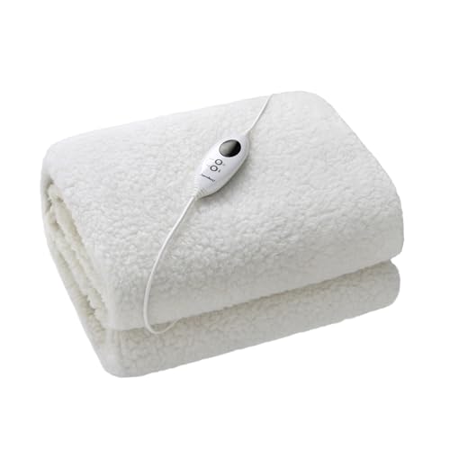 Dreamaker White Premium Polyester Sherpa Fleece 350GSM Heated Electric Under Blanket Fully Fitted Adjustable 9 Heat Settings with LED Detachable Controller - Single