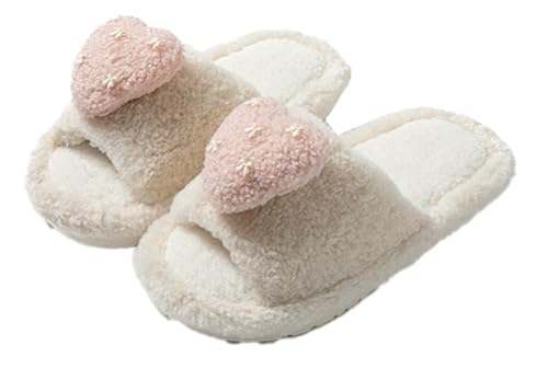 Niction Heart Shape Slippers for Women Soft Ladies Bedroom Slippers Open Toe Memory Foam House Shoes Slip on fluffy Slippers
