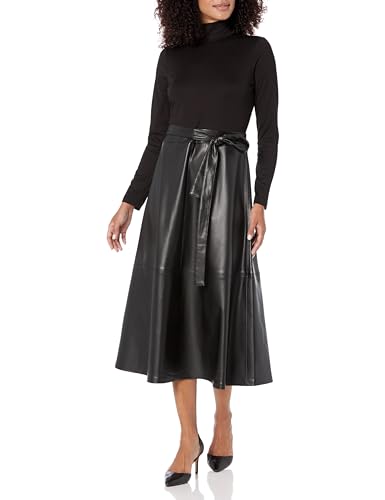 Anne Klein Damen Kleid aus Kunstleder, ausgestelltes Kleid mit gemischten Medien, Asphalt, 38