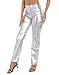 HDE Women's Shiny Metallic Faux Leather Pants High Waisted Straight Leg Trousers Silver - 6