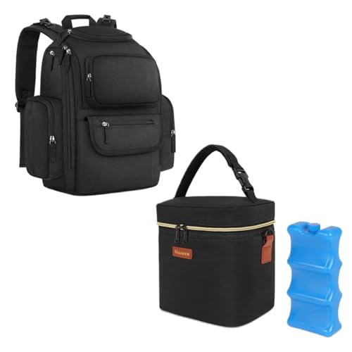 Image of Mancro Diaper Bag Backpack & Breastmilk Cooler Bag with Ice Pack, Diaper Bag Backpack with Portable Changing Pad