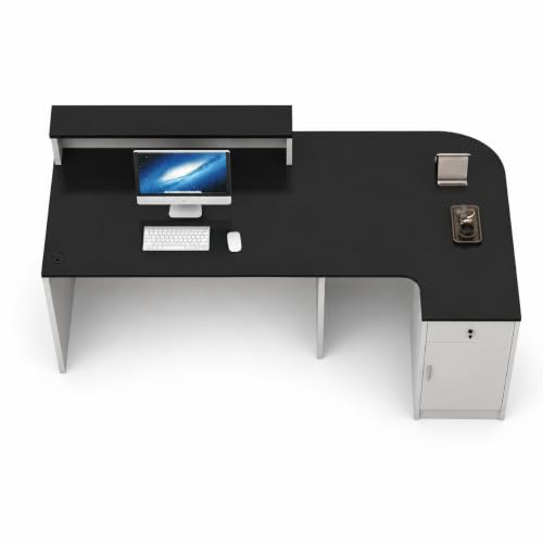 Image of Modern L Shaped Reception Desk with Storage Cabinet for Office Reception Area Showroom and Commercial Front Counter - (RCT-201 MDFL L8W2)