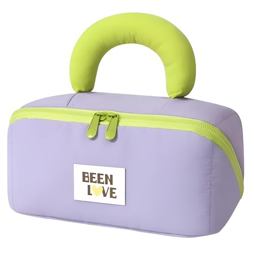 Image of Travel Makeup Bag for Women | Portable Cosmetic Organizer with Handle & Zipper | Waterproof Toiletry Pouch for Makeup Brushes, Skincare & Accessories (Cross Open Bag, Purple)