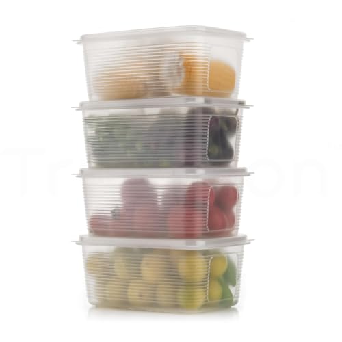 Image of Storganizer Set of 4 Fridge Storage Containers 1800 ml, BPA Free Food Grade, Transparent Stackable Freezer Safe Organizer for Vegetables, Fruits, Dry Fruits, Kitchen & Pantry (4)