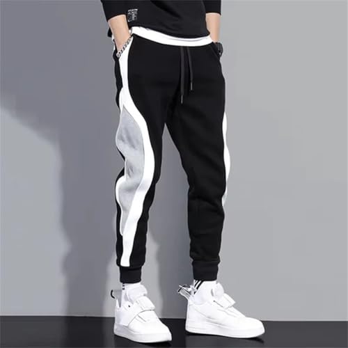 Men's Wide Loose Pants Patchwork Sports Elastic Rope Breathable Tie-Foot Trousers3