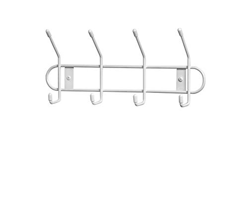 Spectrum Diversified Wall Mount 4-Hook Rack, Wall-Mounted Double Hook Rack, Sturdy Steel Wall Storage, Coat Rack With Rubberized Ends, Closet & Garage Organization, White (60400-24)