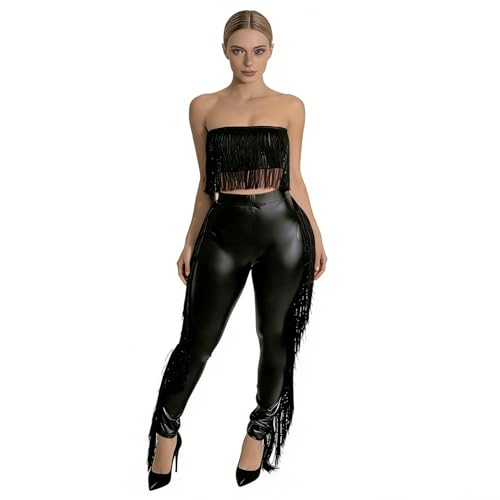 Ensemble femme deux pièces avec franges costume de soirée pour adulte noir L