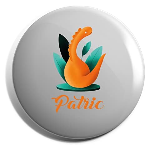 Hippowarehouse Personalised Cute Orange dinosaur green leaf Badge Pin 25mm Cover