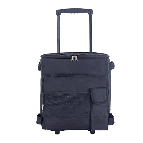 QUXVUIS Enfriador portátil de Gran Capacidad de 43L con Barra tracción y enfriamiento, con múltiples Bolsillos y Cremallera, para Picnic, con Ruedas silenciosas, Tela Duradera, Negro