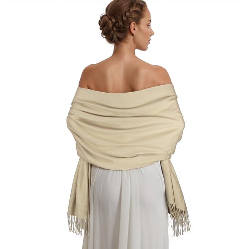 Pashmina Shawl Wraps for Women Large Winter Scarf Soft Shawls and Wraps for Evening Dresses Shawl for Wedding Beige