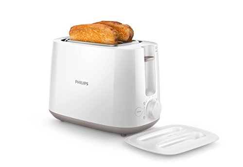Philips HD2582/01 - Toaster Daily Collection 8 Browning Settings Integrated Bun Rack 2 Large Variable Slots Reheat and Defrost Functions Compact Design with Dust Cover Removable Crumb Tray