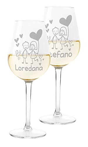 Colorfamily Coppia Calici Personalizzati SanValentino Set da 2 calici Vino SanValentino con Nome Omini Innamorati Matrimonio Fidanzamento - Bicchiere in Vetro 500 ml