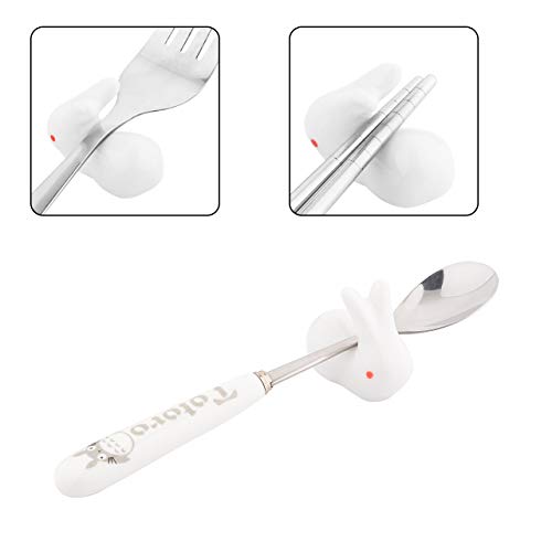 Bluecell 8 pcs Mini Cute Rabbit Ceramic Chopsticks Stand Rest Rack Spoon Fork Knife Holder (Rabbit style 2)