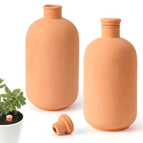 2 pcs Large 10x5in Ollas Terracotta Watering Pots Self Watering Planter Insert 1.8L Terra Cotta Clay Watering Spikes Automatic Plant Watering Devices for Outdoor & Indoor Plants Self-irrigate