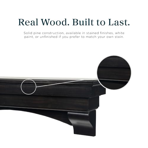 Image of MANTELSDIRECT Salem Wood Mantel Shelf with Arched Corbels - Espresso 48 Inch | Wooden Rustic Wall Mounted Shelf from Pine Wood - Perfect for Fireplaces, TVs & Decor