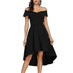 Skater Dress for Women Short Sleeve Off Shoulder Formal Homecoming Vintage A Line Dresses with Pockets Black L