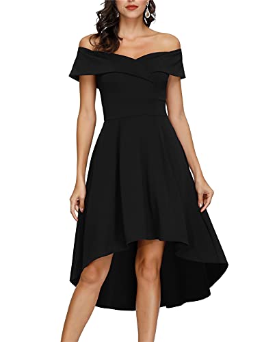 Vintage Dresses for Women Party Wedding Petite Tea Length Asymmetrical Hem Cocktail Skater Swing Dress Black S