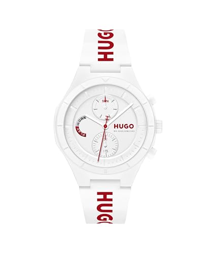 HUGO Multi Zifferblatt Quarz Uhr für Herren Kollektion #LIT Multi mit Weiß mit Roten Details Silikonarmband - 1530406