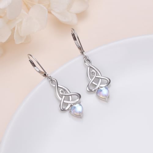 Celtic Knot Earrings 925 Sterling Silver Moonstone Irish Celtic Knot Dangle Hoop Earrings Leverback Jewelry Birthday Christmas Gifts2