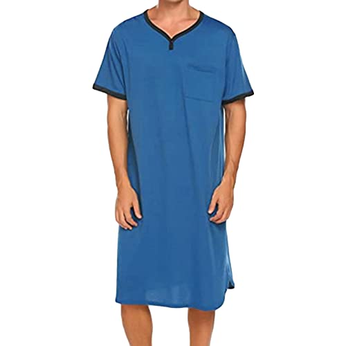 Men's Nightshirt Nightgown Short Sleeve V Neck Sleepshirt Pajama Shirt Summer Comfy Big & Tall Henley Sleep Gowns
