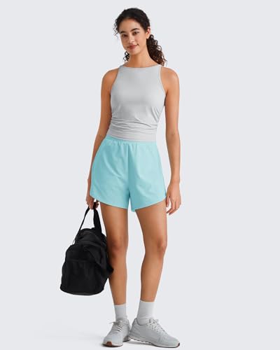 Image of G4Free Skimetic Workout Tank Tops for Women Side Ruched Sleeveless High Neck Crop Top Summer Athletic Gym Shirts