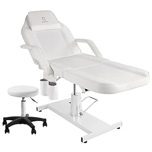 Hydraulic Facial Chair Tattoo Chair Adjustable Professional for Esthetician Beauty Lash Extensions Spa Table Esthetician Chair Spa Beds for Esthetician with Storage Pocket (White)