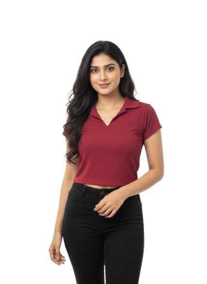 Women's Polo T-Shirt, Maroon, Short Sleeve, Collared Neck, Casual Wear-picture-19