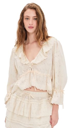 WAYF Women's Sophia Ruffle Top, Beige, XS at Amazon Women's