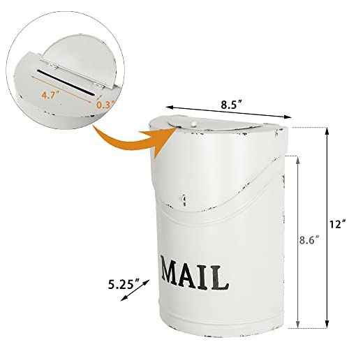 Rustic White Wall Mounted Mailbox Outdoor Metal Decorative Post Mail Box, Home Office Parcel Box With Drop Slot Secure Lock #TOP1