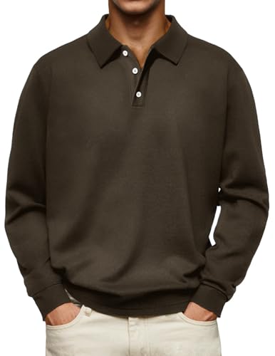 Camisetas Polo Informales para Hombre de Manga Larga, Tops Térmicos Básicos, Suaves, Elásticos y Cómodos, Cuello Clásico con Botones, Estilo Sólido y Ajuste Relajado, Ideales para Golf miniatura 1