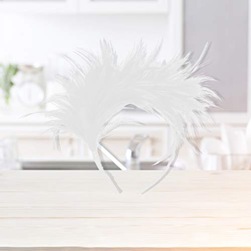 FRCOLOR Feather Fascinator Headbands Roaring Flapper Feather Headpiece 1920s Prom Queen Hair Hoop for Special Events (White Feather) - Image 2