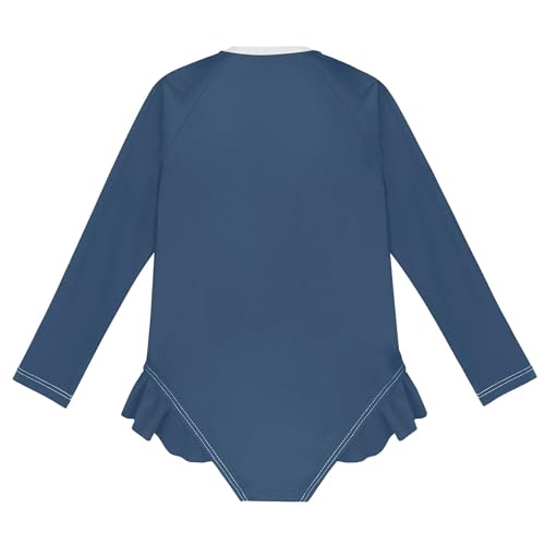 Plain Deep Blue Baby Girl Bathing Suit Long Sleeve UPF 50+ One Piece Toddler Swimsuit Size 4t2