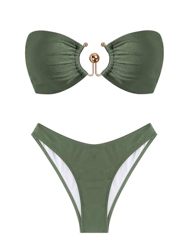 Bikini bandeau métallique femme ZAFUL tanga sexy lacets maillot de bain