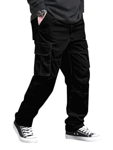 Image of Vogaan Casual Solid Men's Loose Fit Drawstring Cargo Pants with Multiple Pockets | Cotton Cargos for Men