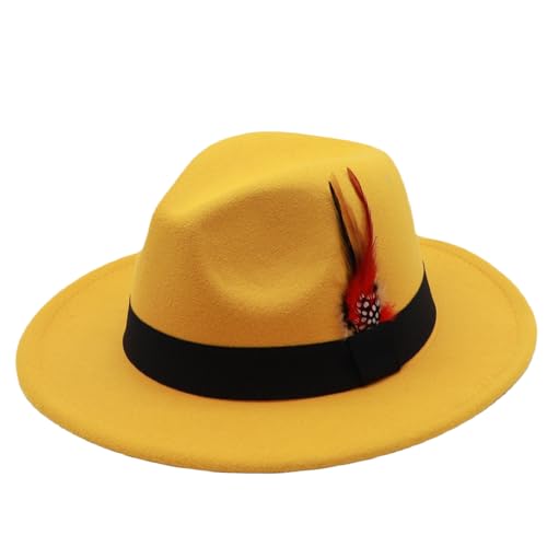 Image of Mens Fedora Hats Classic Wide Brim Fedora Hat for Women Men Dress Hats Panama Hat with Band