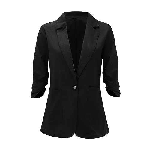 Linen Blazer Jackets for Women UK Clearance Casual Summer Lightweight Cardigan Plus Size Half Sleeve Office Pockets Lapel Blazer Fully Ladies Plain Open Collared Office Formal Tops UK Size S-5XL - Image 5