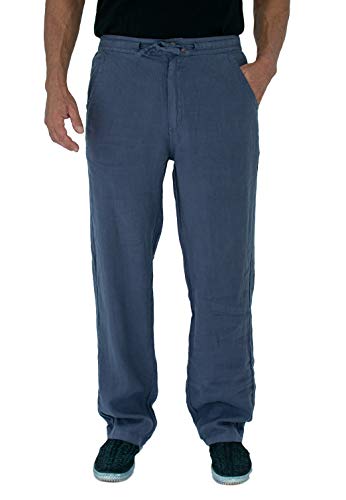 short fin Men's 100% Linen Drawstring Pants with Elastic Waistband2