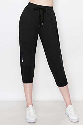 ALWAYS Women's Capri Zipper Jogger Track Pants - Premium Soft Stretch Fashion Zipper Sweatpants Black L - image 2