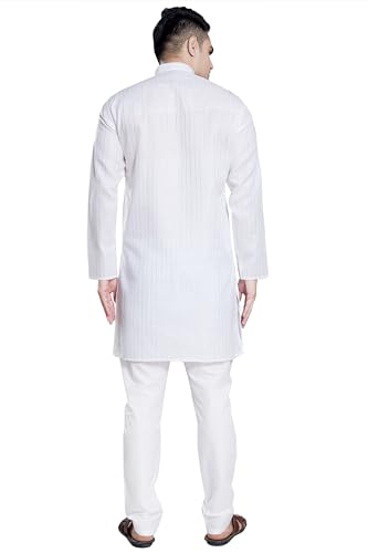 Image of DIVISIVE Men's Self Zari Line Cotton Blend Slim Fit Kurta Pyjama Set