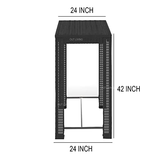 Image of OUTLIVING Rattan Wicker Outdoor Bar Patio Table with 2 Cushion Chairs Set for Home Graden Balcony 2 Seater Bar Patio Furniture (Black)