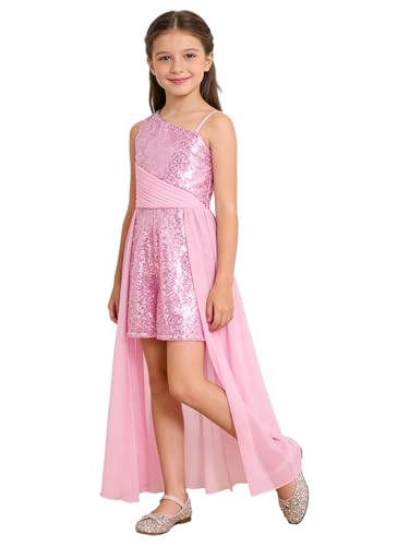 Robe pour fille style overall de bal en chiffon avec patchwork de paillettes