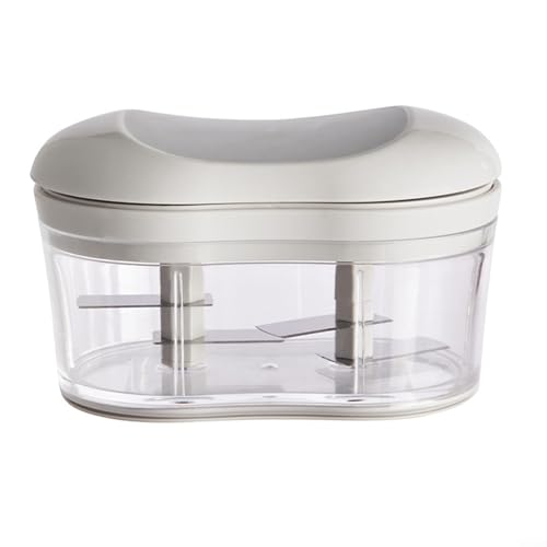 Hachoir à ail compact avec couvercle amovible, robot culinaire manuel pour préparation rapide des légumes (gris)