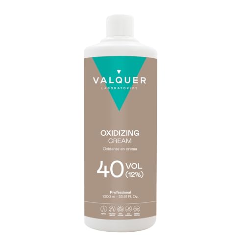 Valquer Stabilized Hydrogen Peroxide Cream 40 Volume 12%, Oxidizer for Permanent Hair Coloring and Bleaching. Vegan Formulation with Natural Ingredients. Professional Use. 1L.
